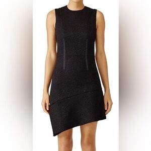 Carven black asymmetrical jaquered black sleeveless Shift Cocktail mini Dress 34